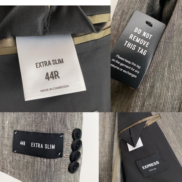 Express Mens Linen 2-Piece Suit Set Blazer Sport Coat 44R Pants 34x32 Gray Slim - Picture 9 of 12